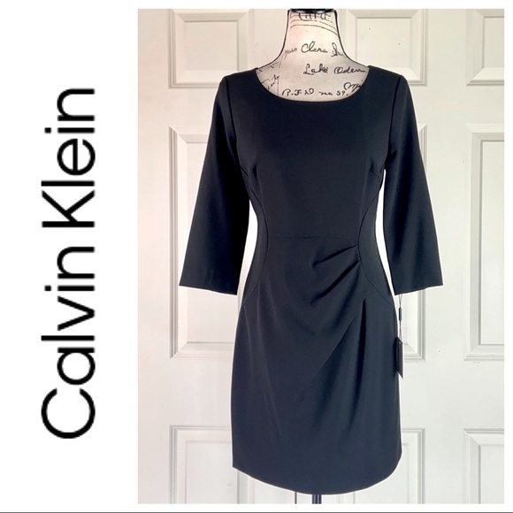 NWT Calvin Klein 3/4 Sleeve Ruched Front Dress - Picture 2 of 12